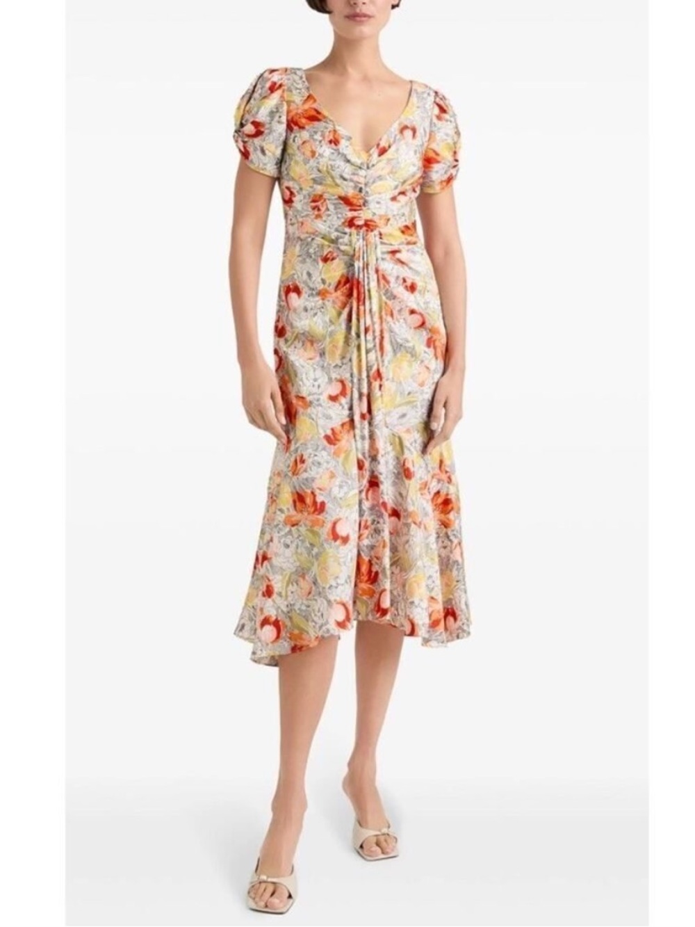Cinq à Sept Floral Center Ruched Walker Dress Size 6